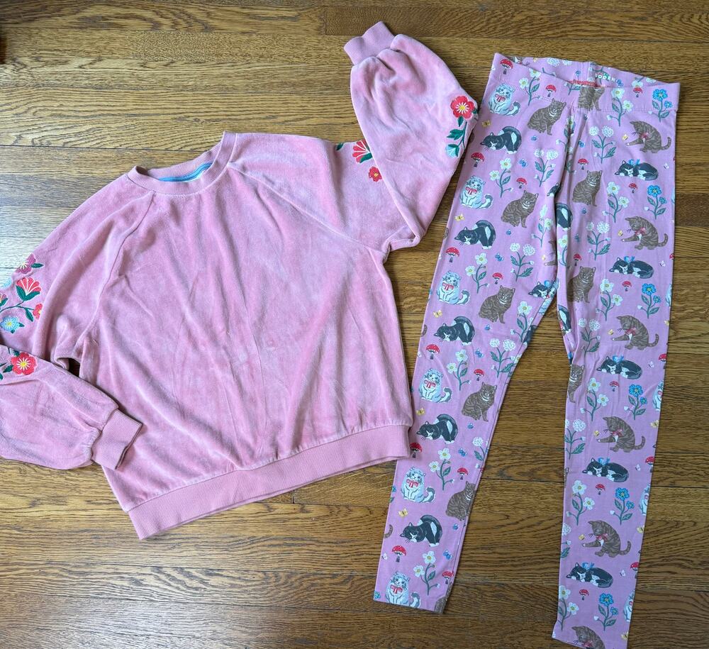 Mini Boden Girls Floral Sweatshirt & Cat Leggings Size 13-14